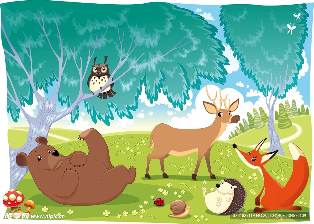 森林中的动物欢乐聚会