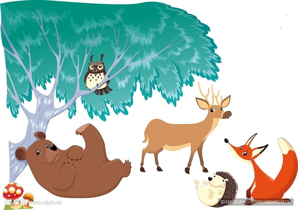 森林中的可爱动物聚会
