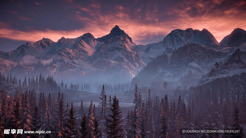 黄昏下的山林山川美景