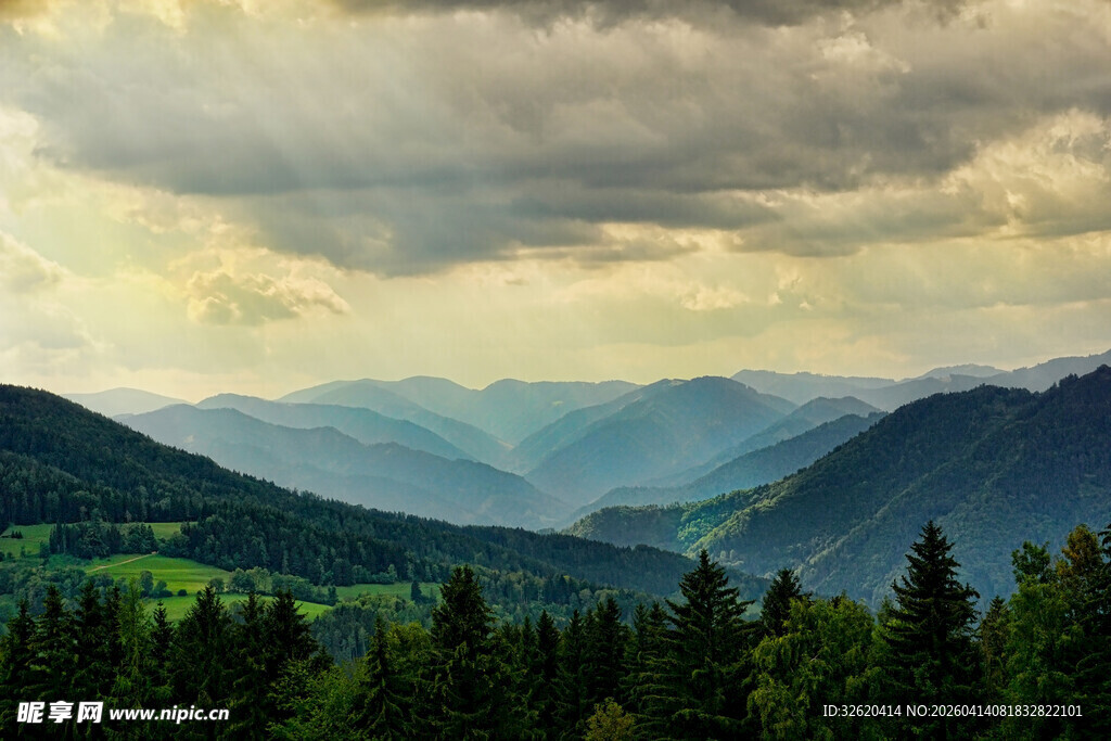 山峦云海间的森林美景