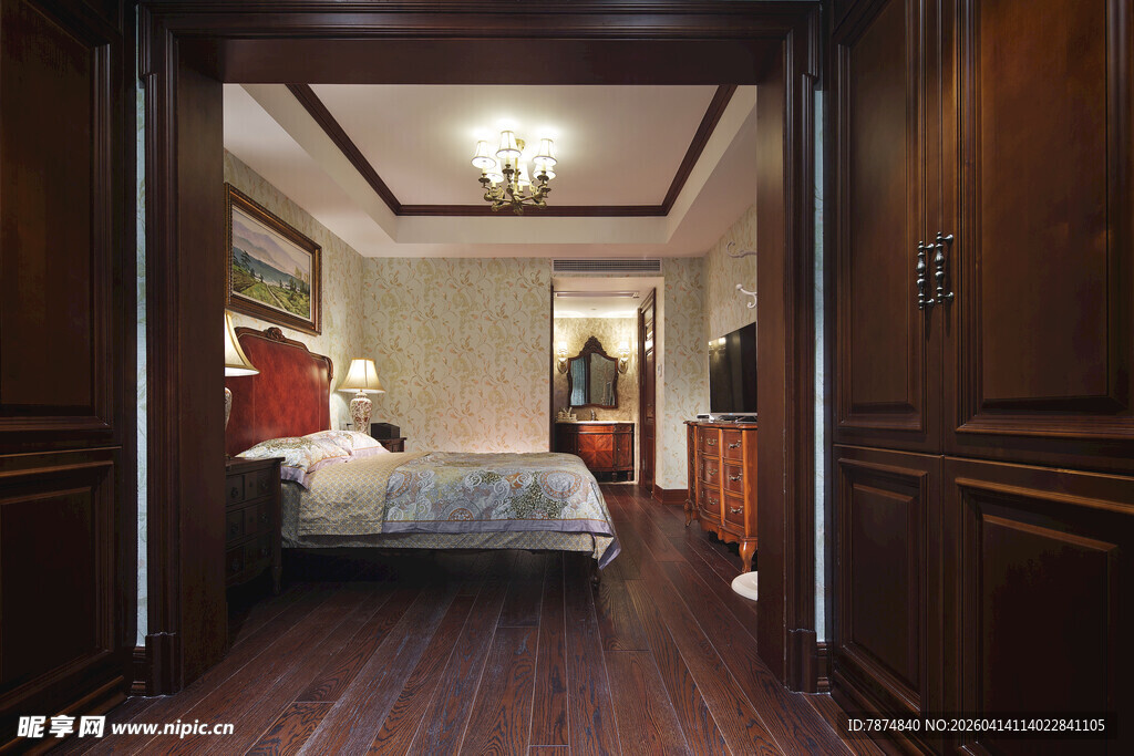 豪华木质卧室温馨景致