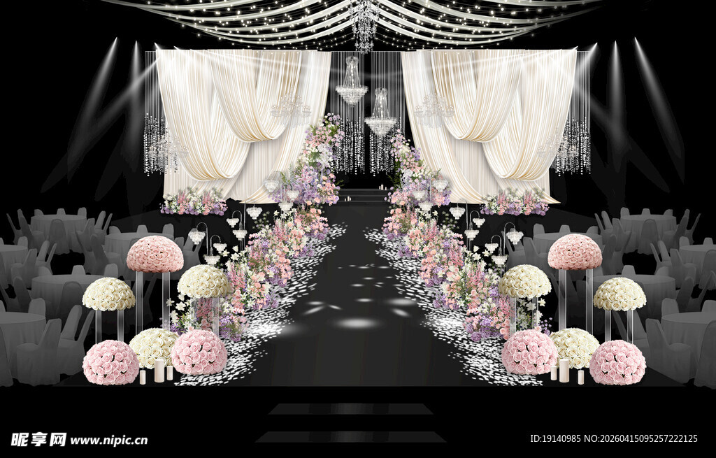 韩式白绿粉紫色香槟色布幔婚礼