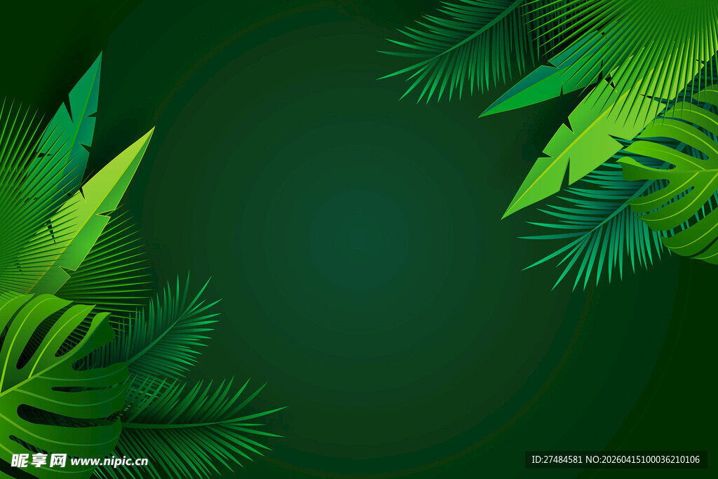 翠绿热带植物背景图