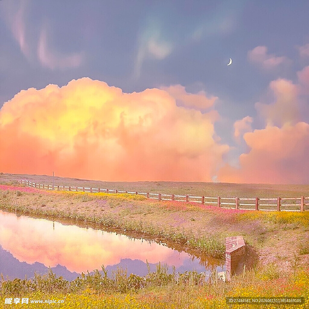 梦幻田野中的浪漫黄昏