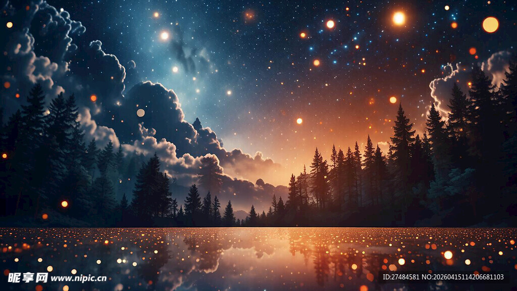 梦幻星空下的静谧山林湖泊
