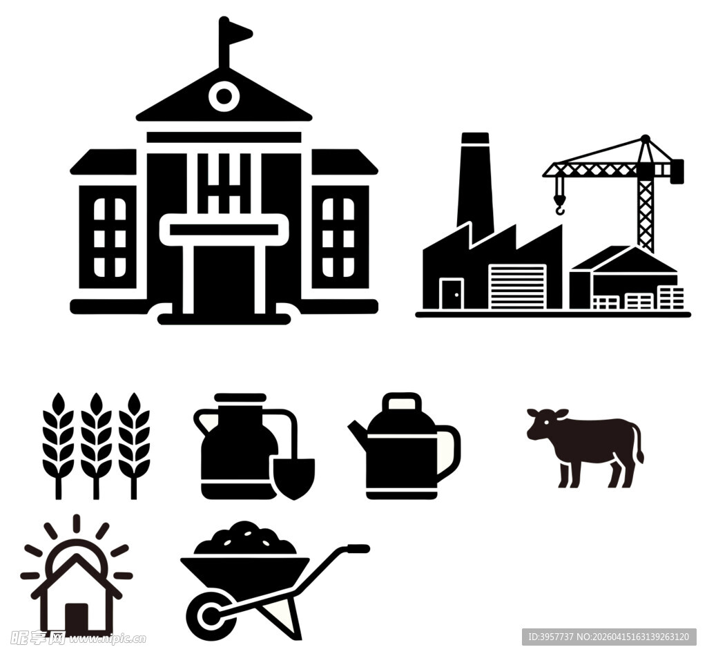 多样建筑与农业元素图标
