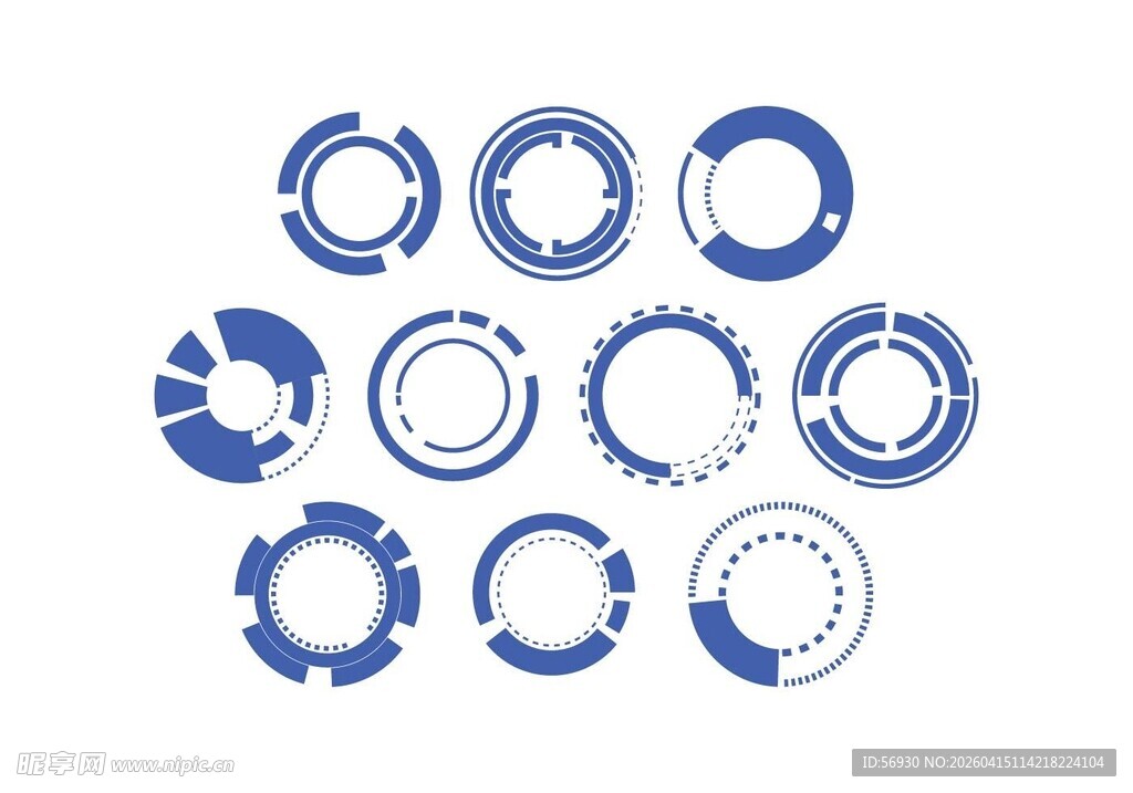 蓝色齿轮旋转科技图标集合