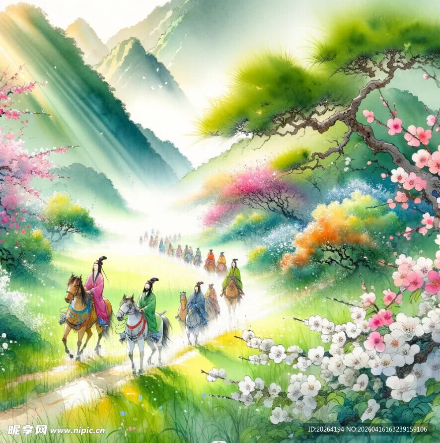 春日山间骑马漫步美景