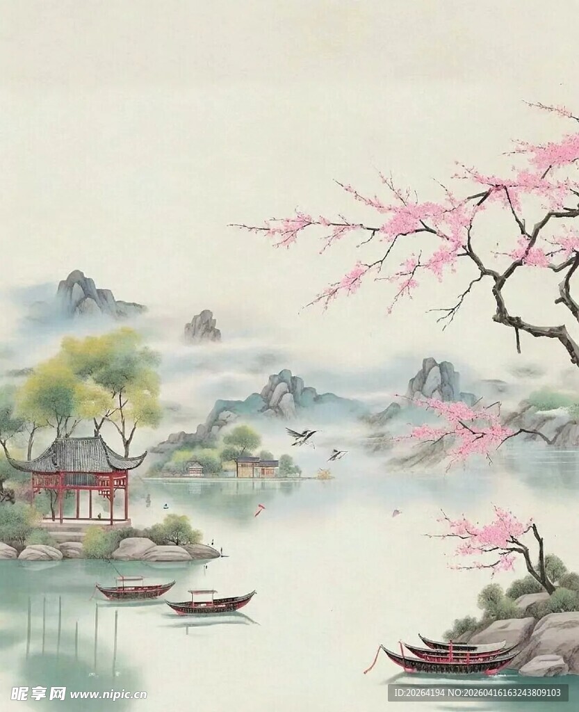 水墨江南春景图