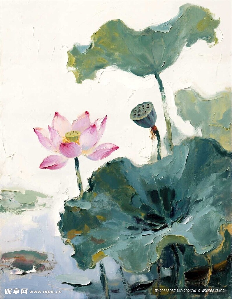 油画荷花 清雅自然之景