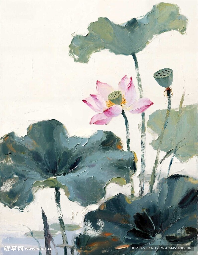油画荷花图