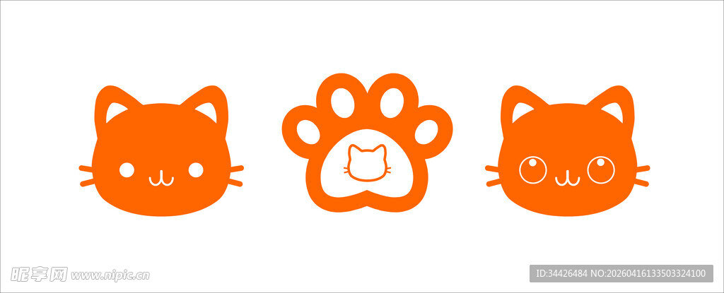 可爱猫咪与爪印图案