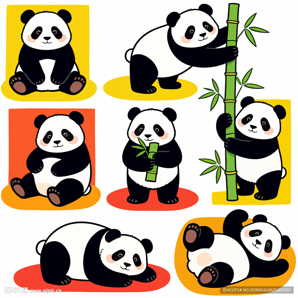 可爱熊猫多样姿态插画