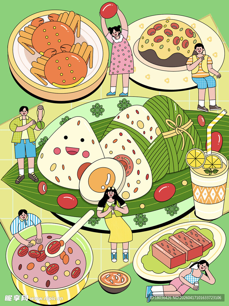 端午节丰盛美食与欢乐用餐场景