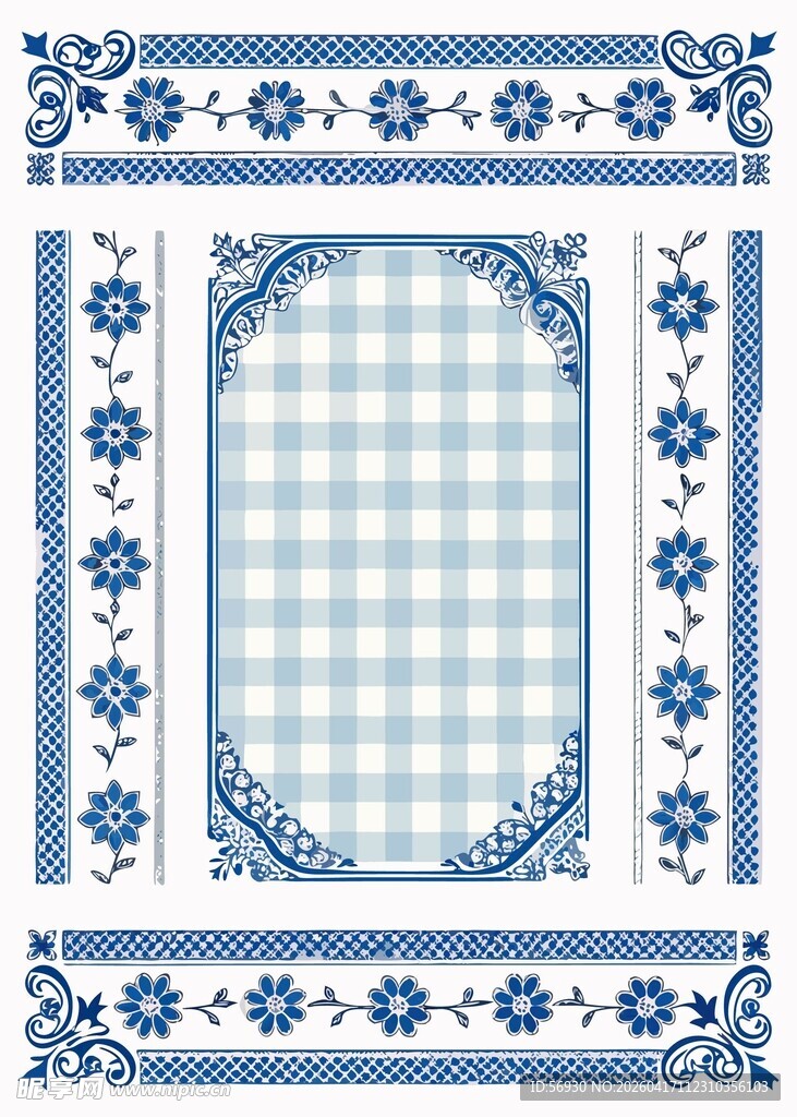 蓝白花纹边框装饰图案
