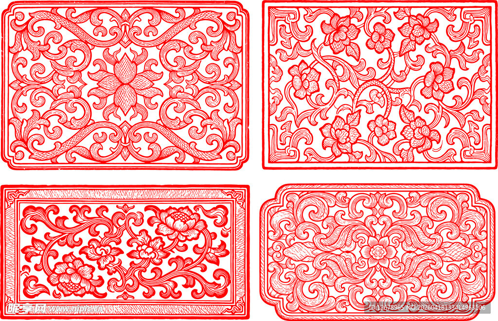 中式红色花纹边框图案
