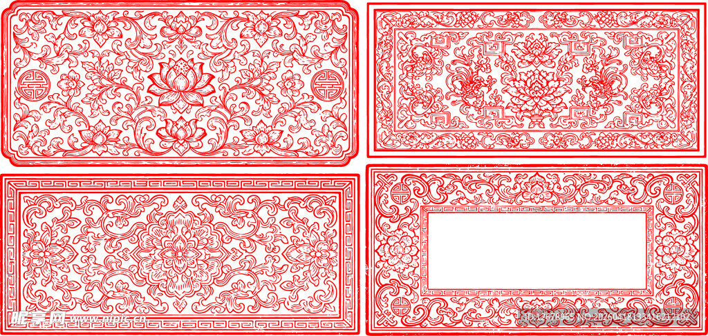 中式红色花纹边框图案