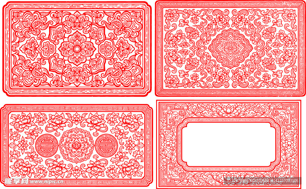 中式红色花纹边框图案