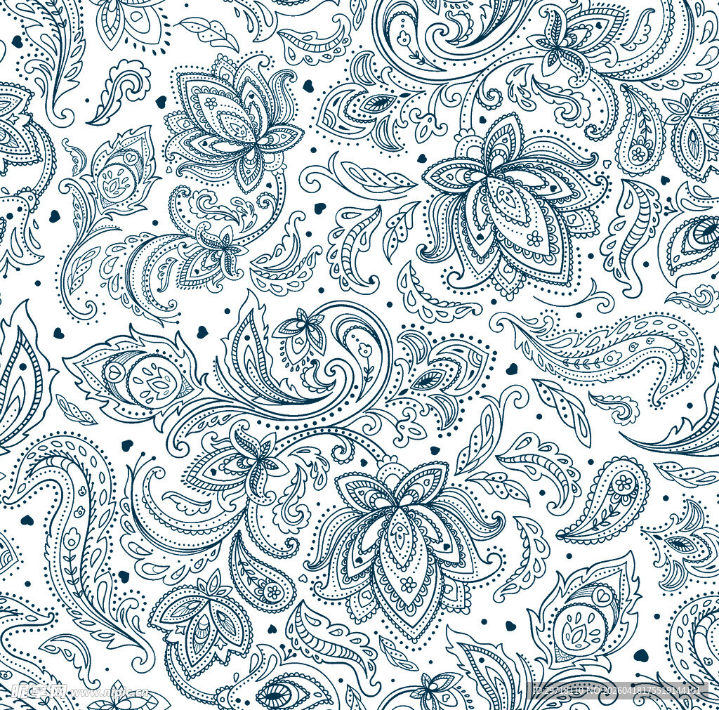 蓝白佩斯利花纹图案