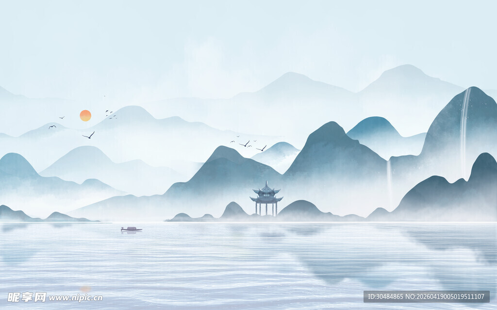 新中式古风山水背景墙