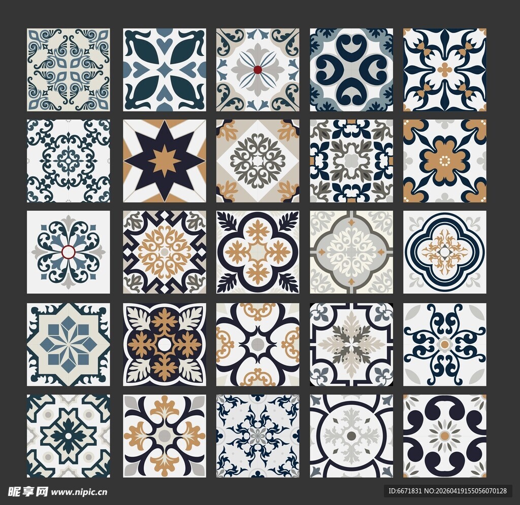 复古风多彩瓷砖图案集合