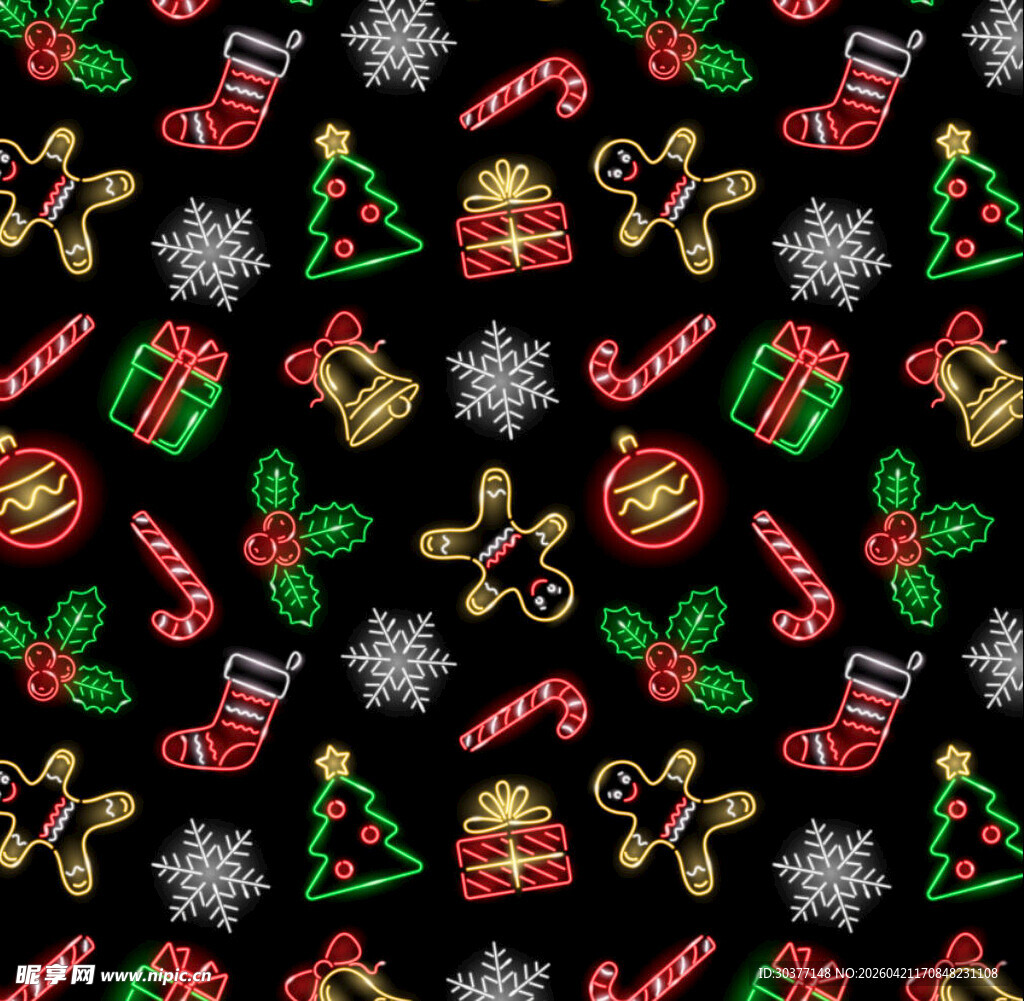 圣诞元素无缝图案