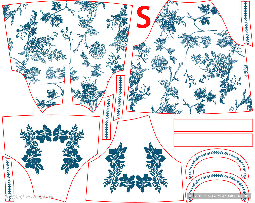 蓝白花卉服装图案设计