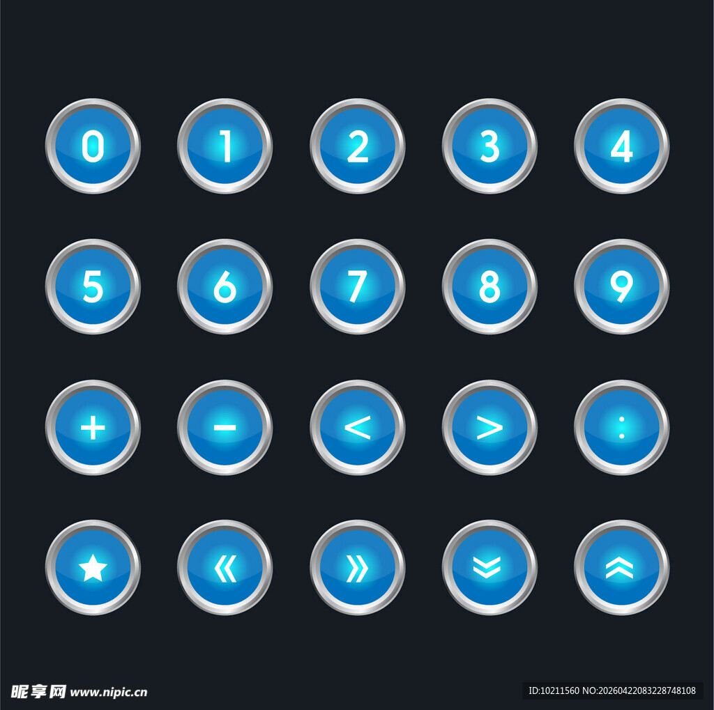 蓝色圆形科技金属质感按钮