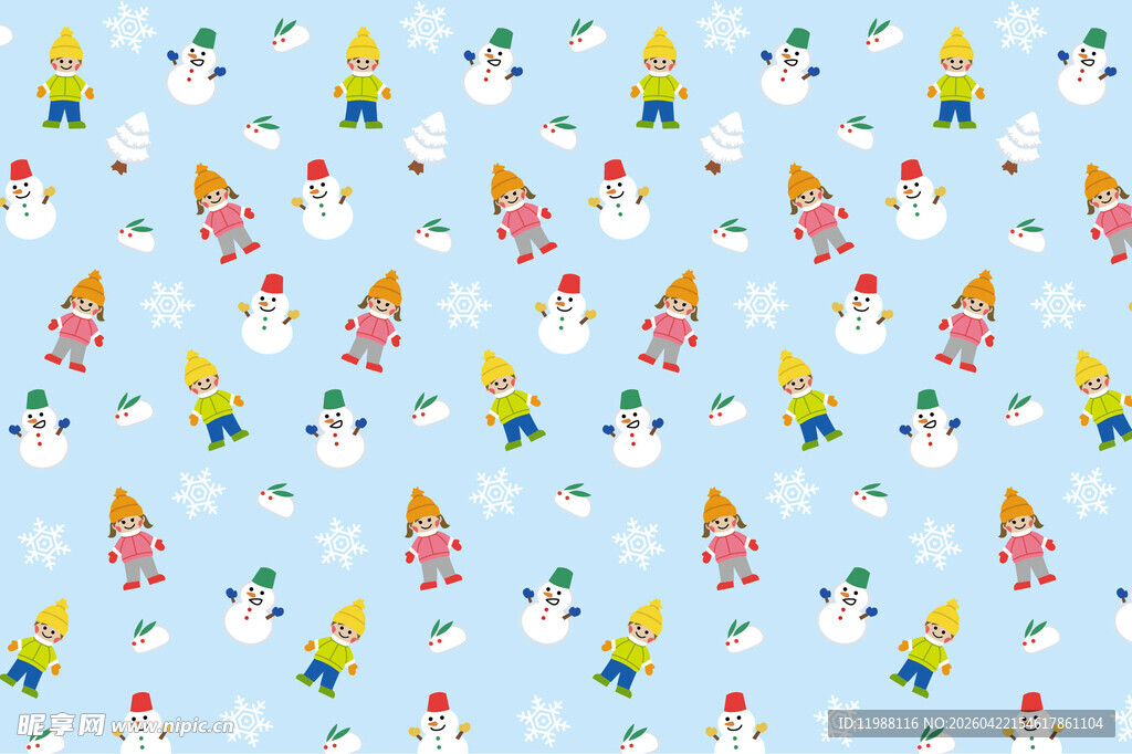 雪人图案的清新蓝色背景
