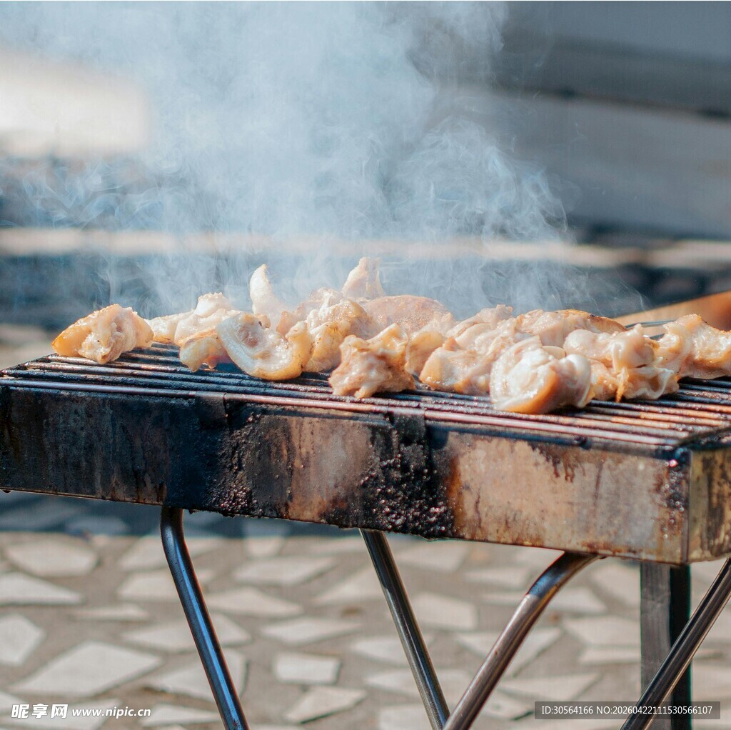 户外烧烤架上的美味烤肉