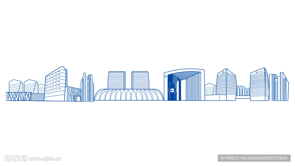 简约线条城市建筑轮廓图