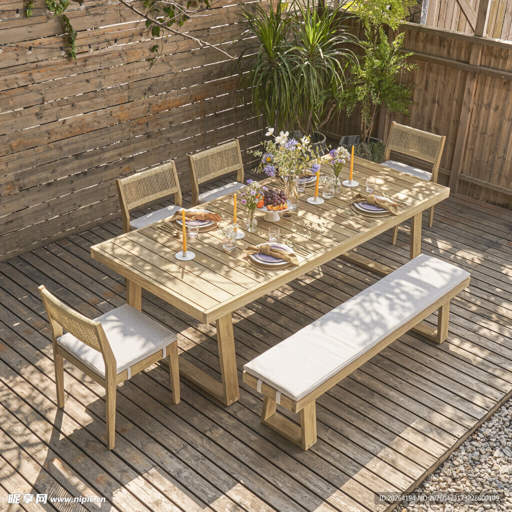 户外木质庭院餐桌椅组合