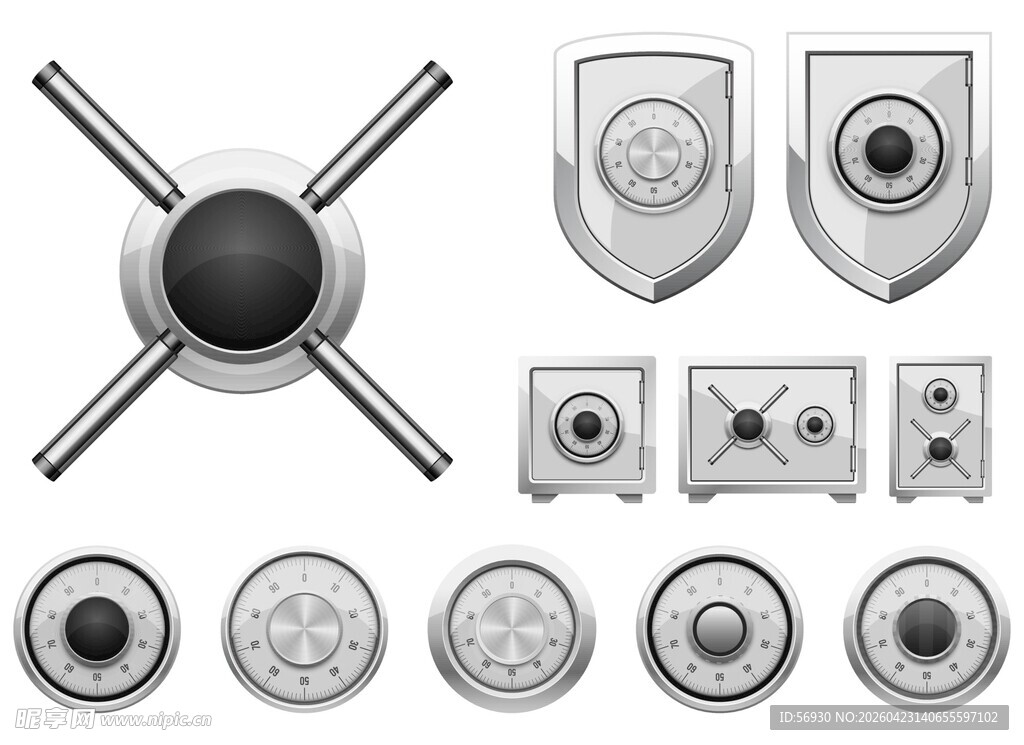 保险箱多样金属旋钮及配件展示