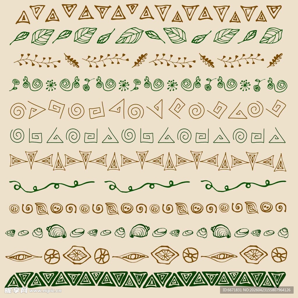 多样几何植物装饰线条图案