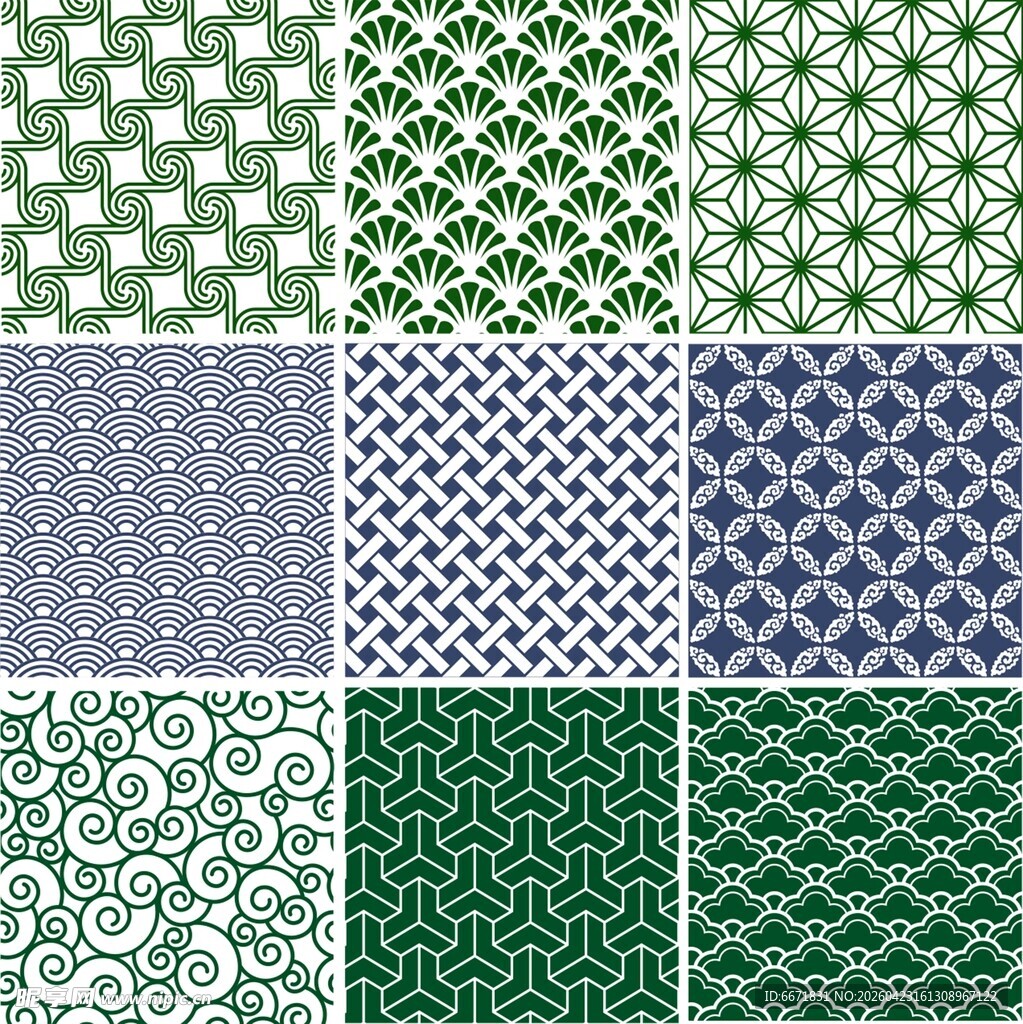 多样绿色几何图案纹理集合