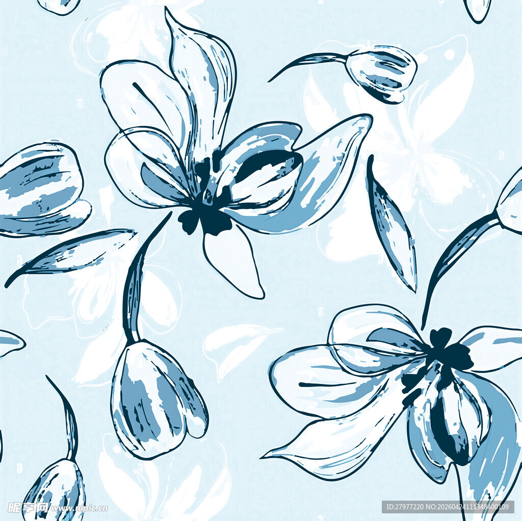 蓝白花卉图案背景