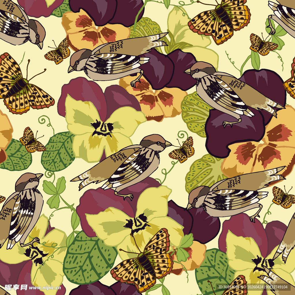 花鸟图案布料纹理设计