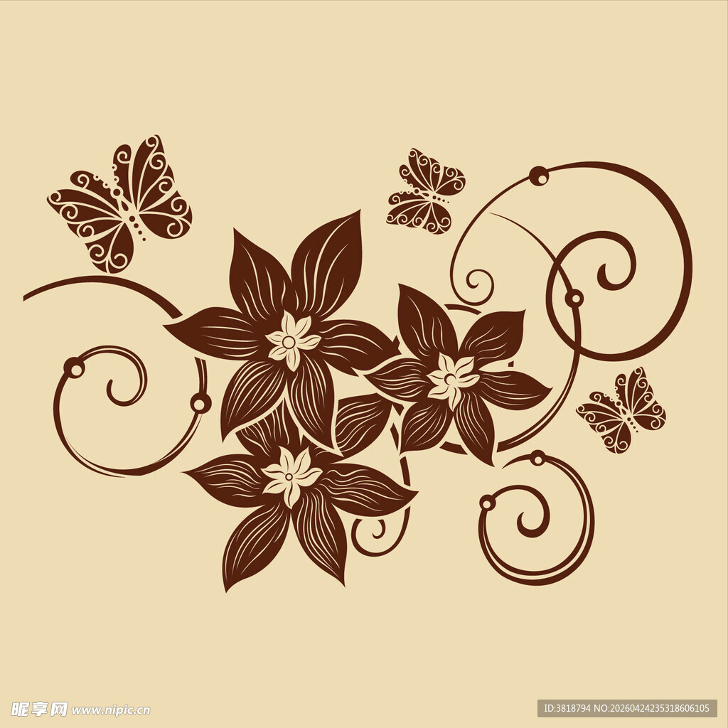 复古花卉蝴蝶装饰图案