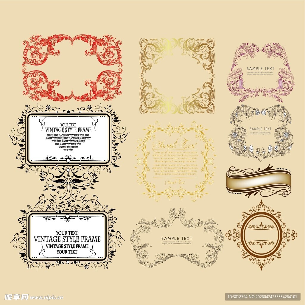 复古装饰边框与标签素材