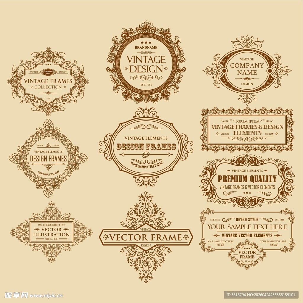 复古金色装饰性边框集合