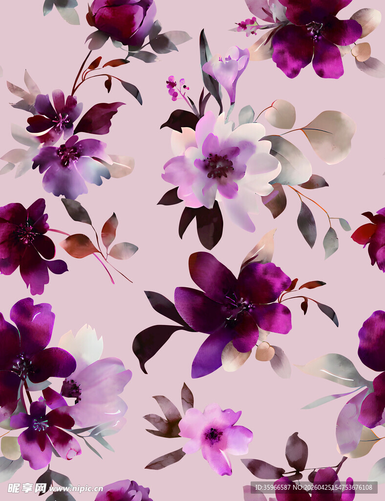 紫色花卉印花图案