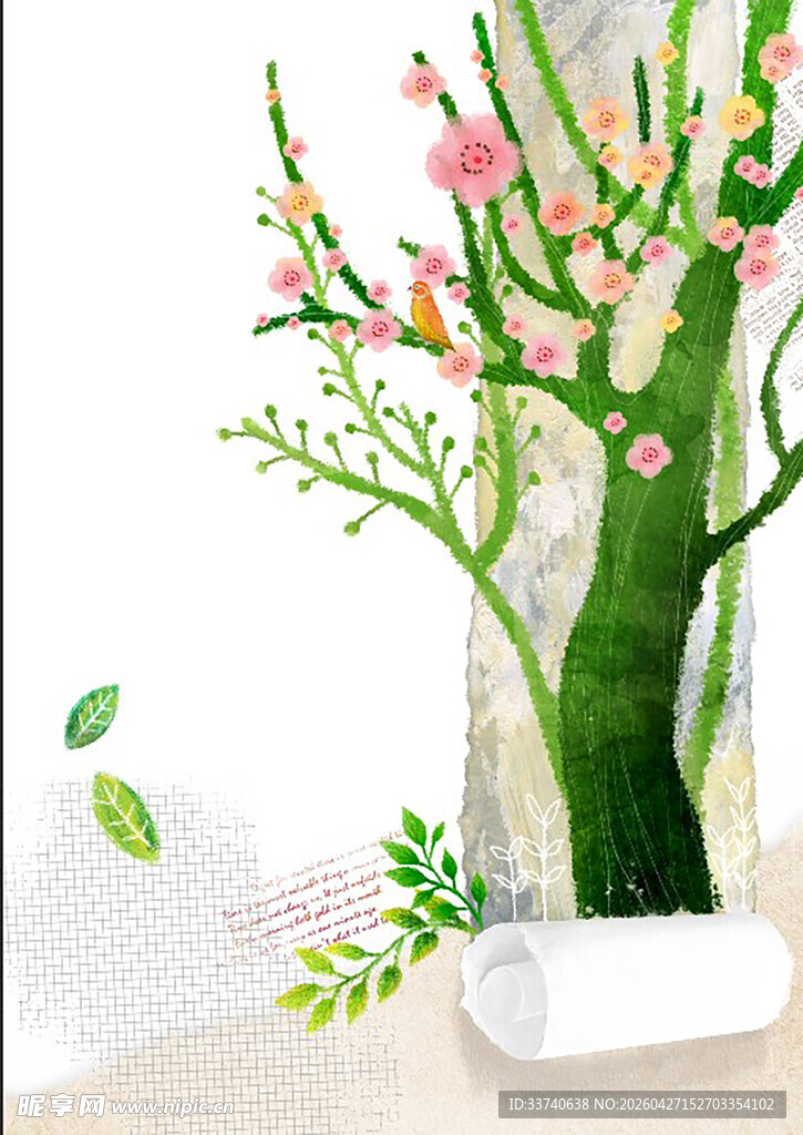 春日桃花绿植清新插画