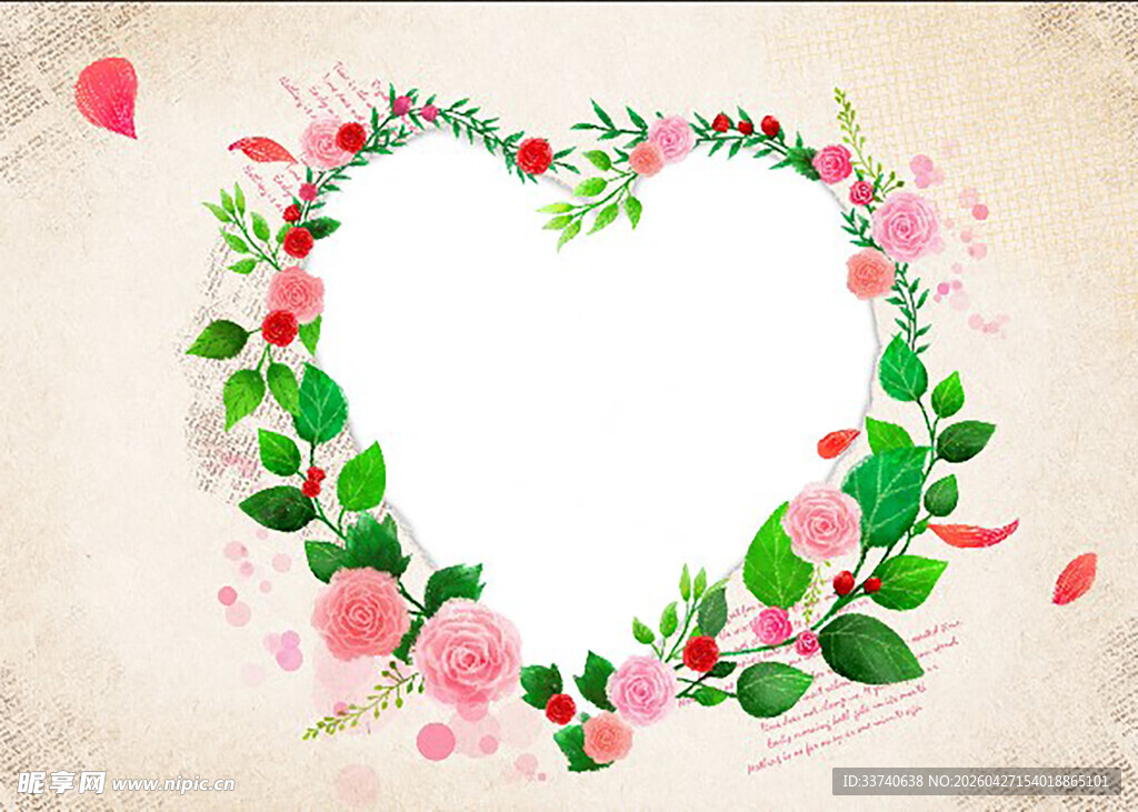 心形花卉花环装饰图案