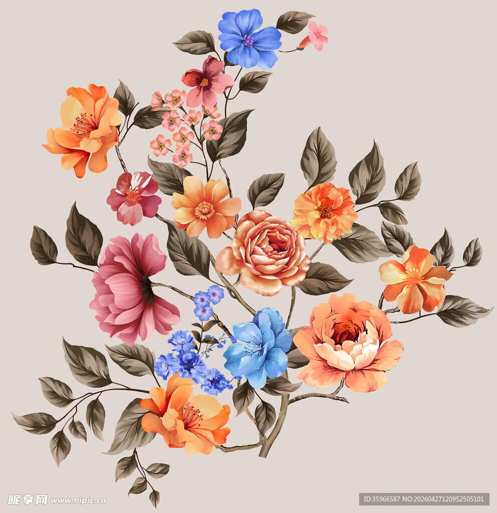 手绘多彩花卉图案