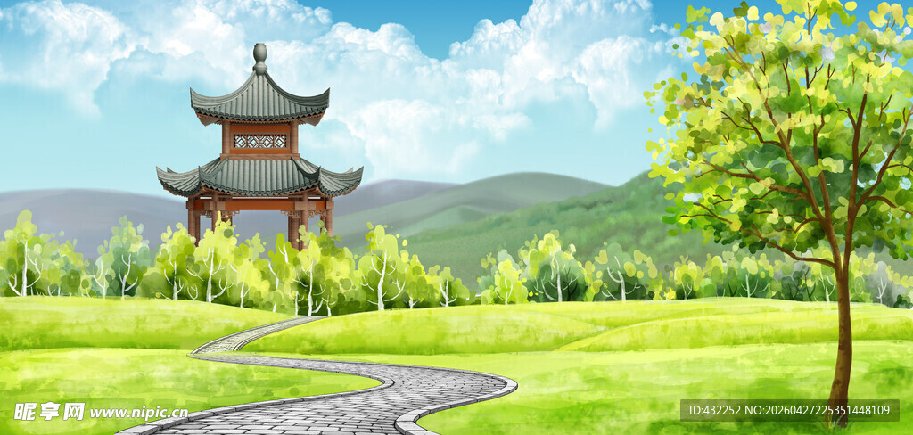 中式园林风景中的雅致亭阁