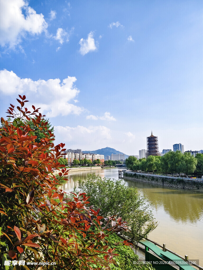 河畔秋景 城市风光入画