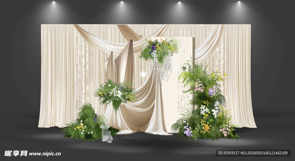 韩式布幔造型花艺婚礼迎宾区