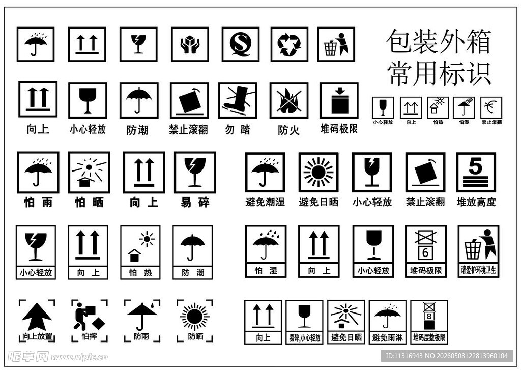 包装外箱常用标识符号集