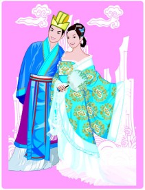 矢量传统婚礼新郎新娘