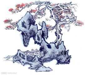 山水水墨画 松树 古松